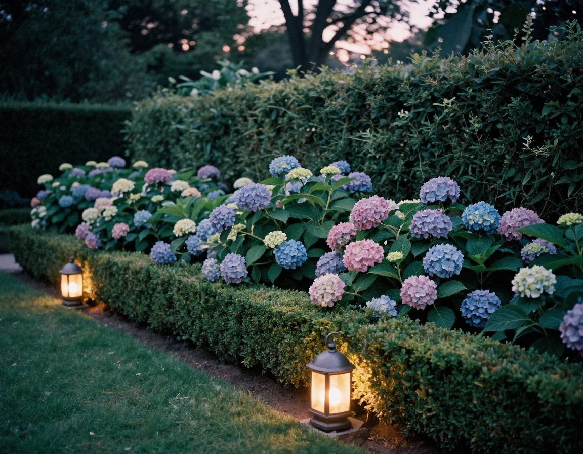 Beautiful garden with lighting